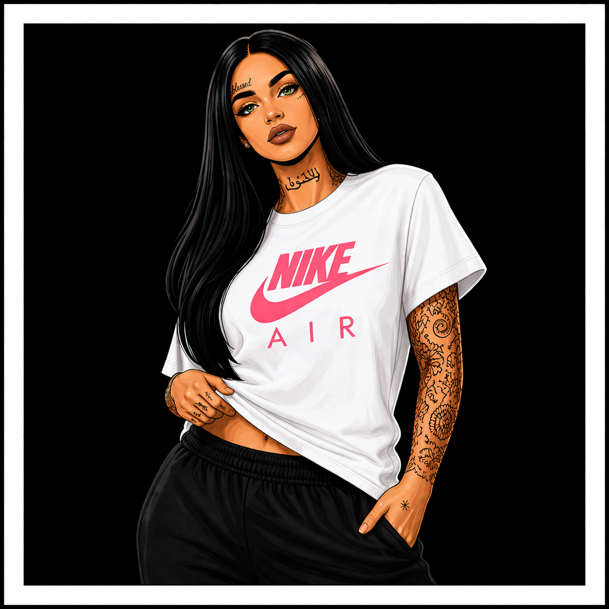 Ladies in a white Nike Air T shirt 